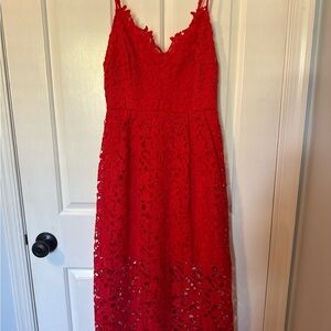 Astr Vibrant Red Lace Midi Dress